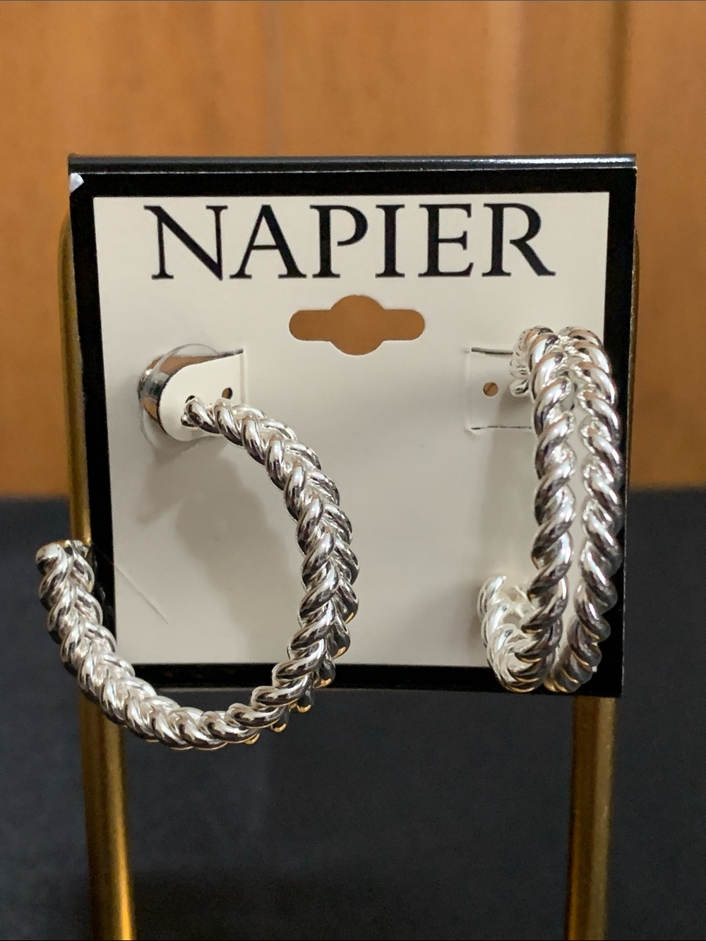 NWT Napier silver tone textured hoop earrings